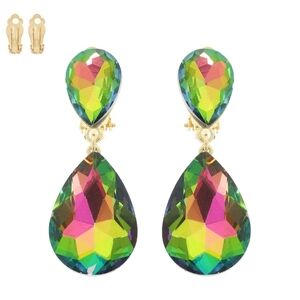 Clip On Multicolor Teardrop Earrings